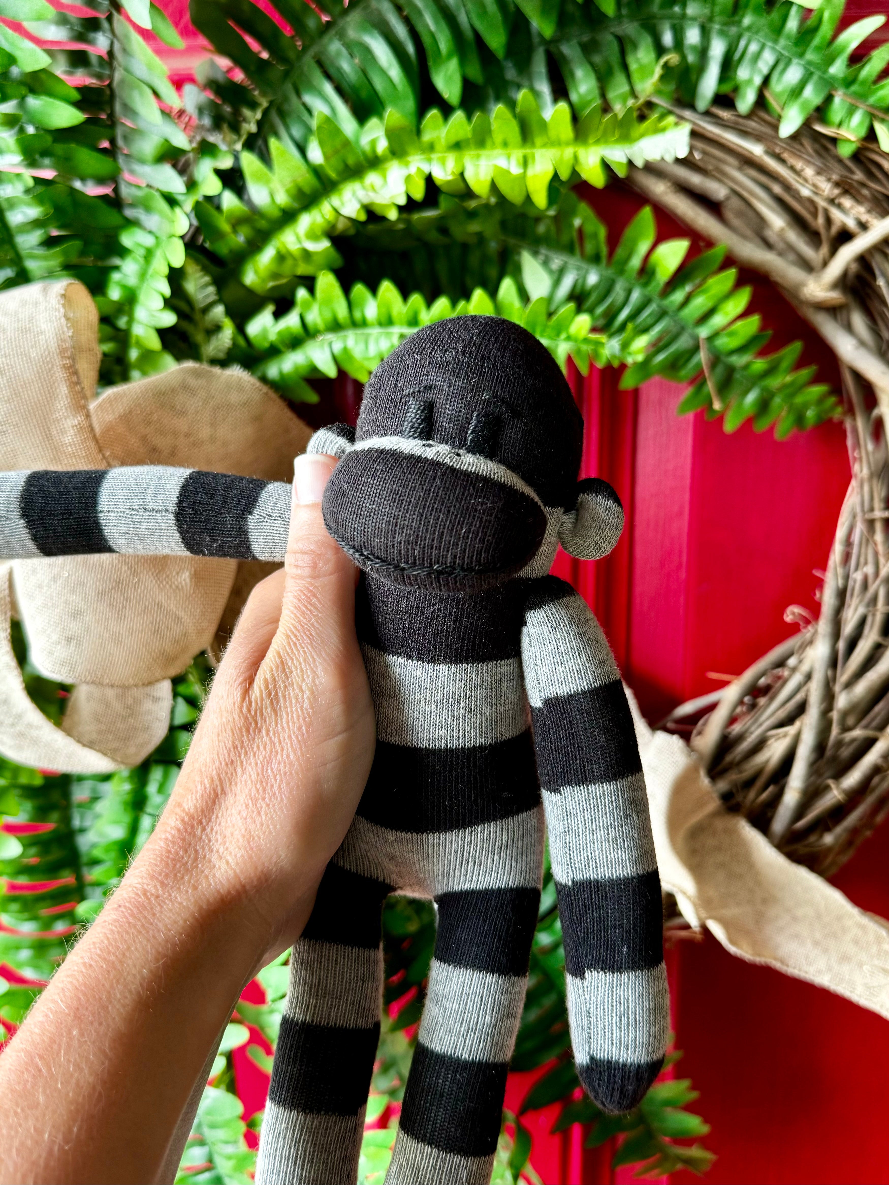Small Sock Monkey - Black and Gray Stripes - Modern Toddler Socks