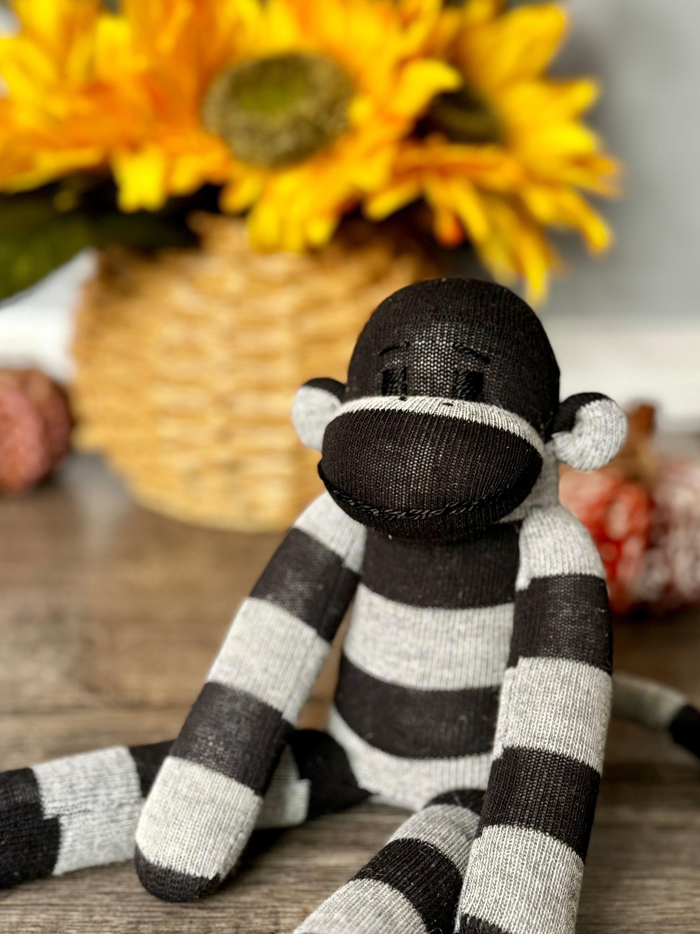 Small Sock Monkey - Black and Gray Stripes - Modern Toddler Socks