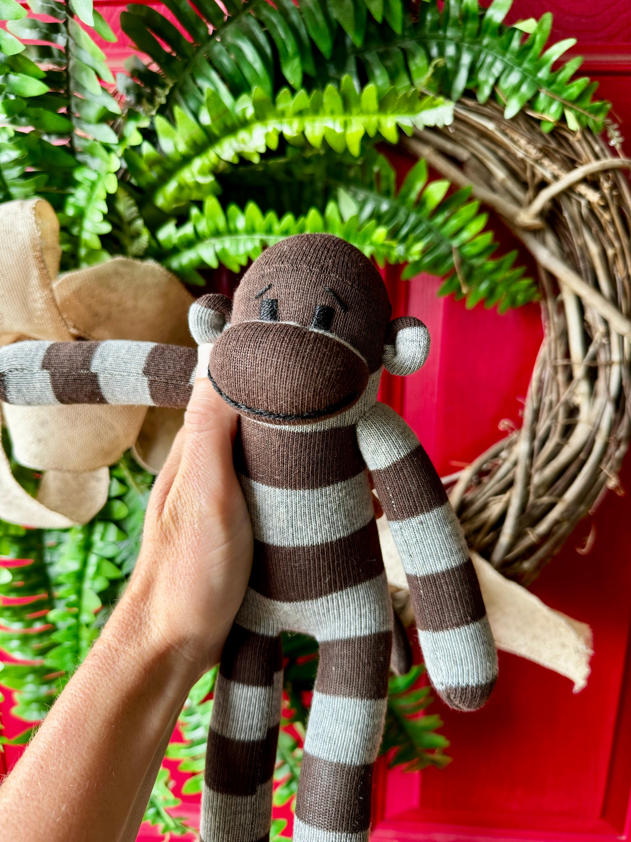 Small Sock Monkey Brown and Gray Stripes Modern Toddler Socks