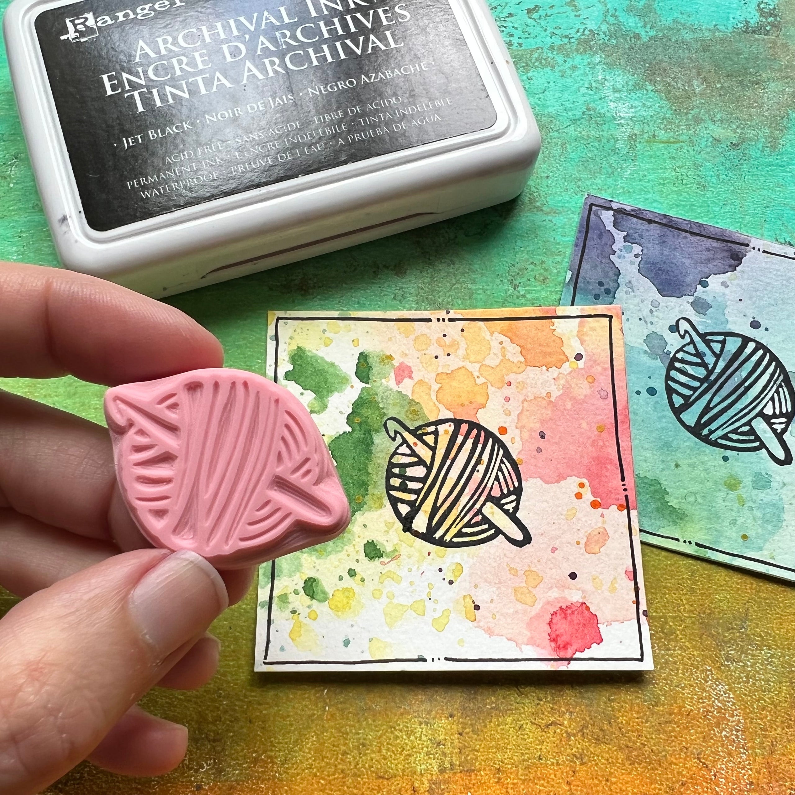 Ball of Yarn with Crochet Hook Hand Carved Rubber Stamp My Handmade